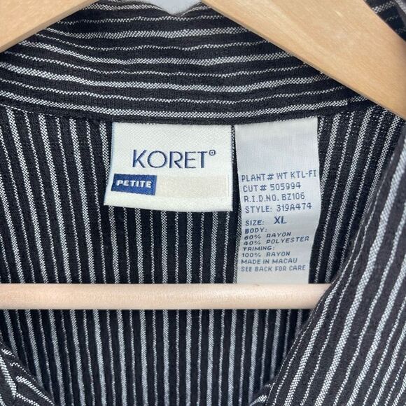 Koret Womens Button Down Shirt Top Short Sleeve Vintage Black White Petite XL - Picture 5 of 11